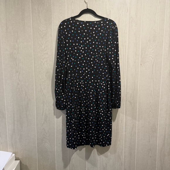 London Times Black Long Sleeve Dress with Blue and White Dots - Picture 5 of 6